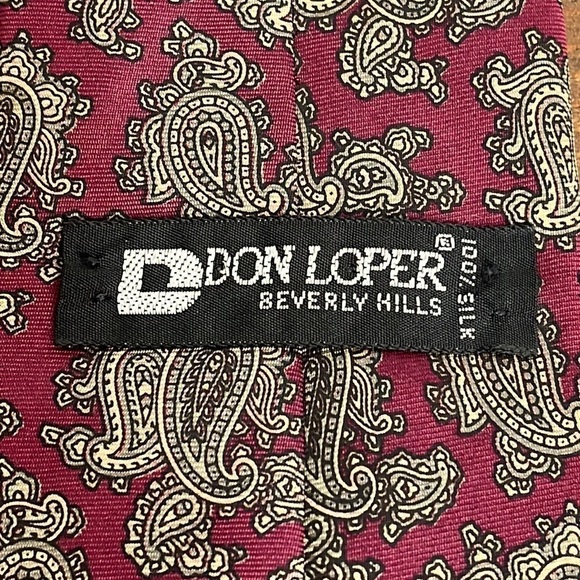 Don Loper Beverly Hills 100% Silk Paisley Tie Brick Red Burgundy and Tan - Picture 3 of 7